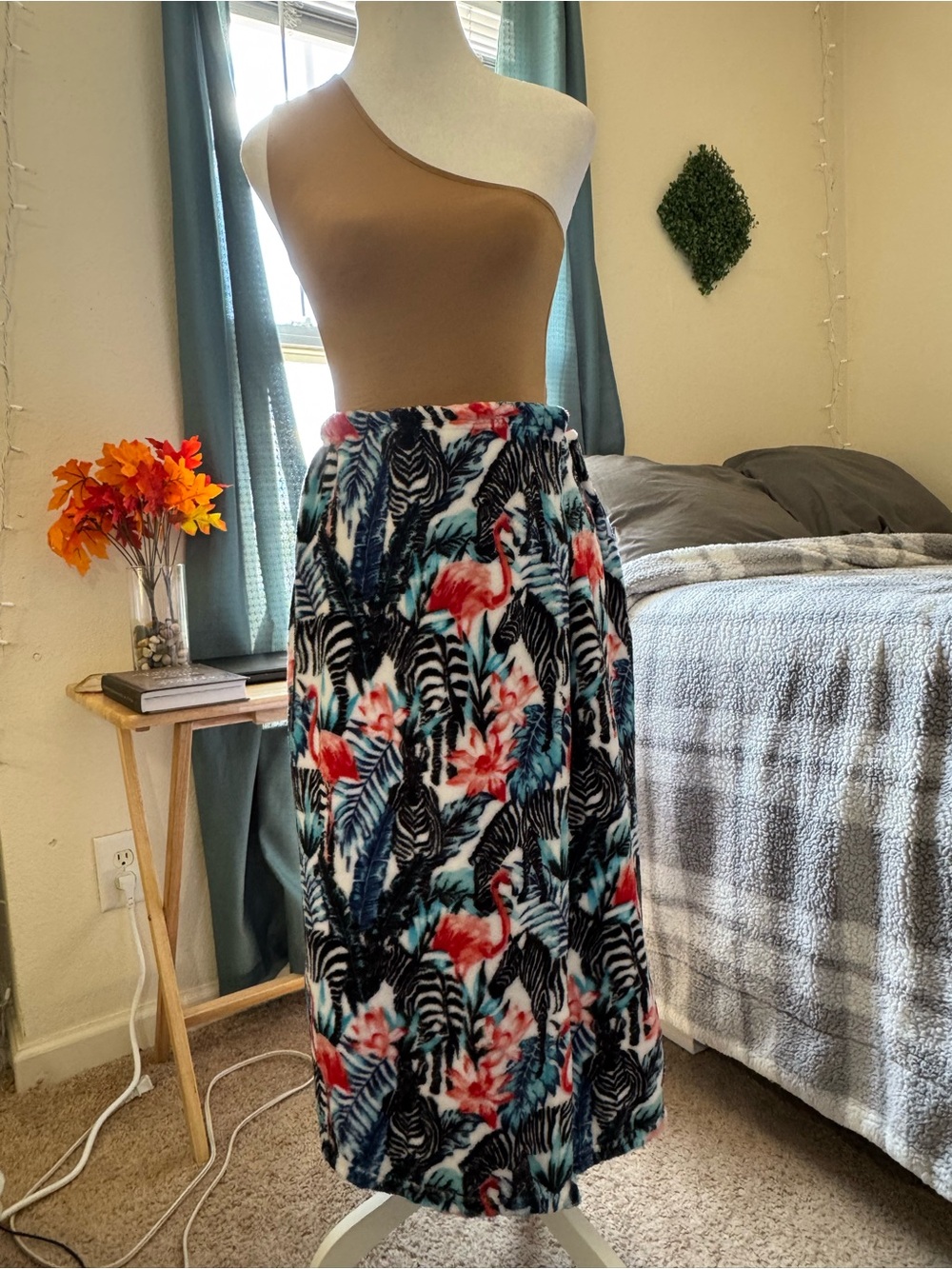 Tropical Zebra Midi Skirt in Coral, Teal & Black